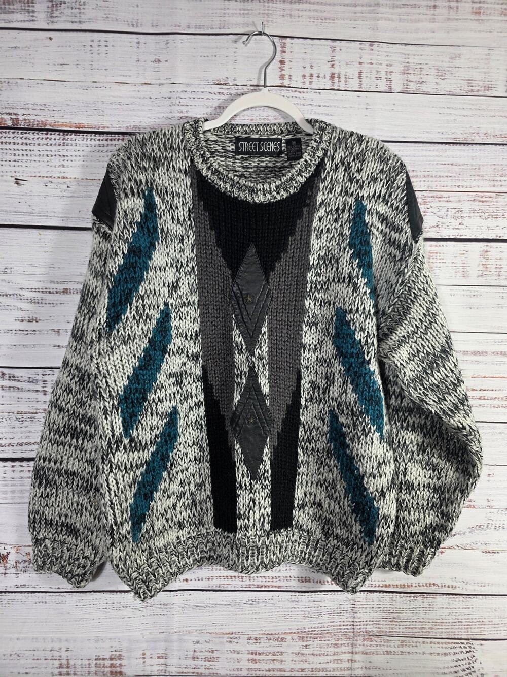 VTG 80s 90s Street Scenes Chunky Knit Sweater mens M (womens L/xl) Coogi Style